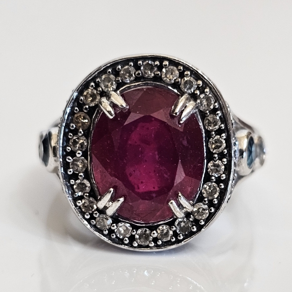 Genuine Rarities Carol Brodie Ruby, Champagne Diamonds & Blue Topaz Sz 7.75 - Picture 12 of 17